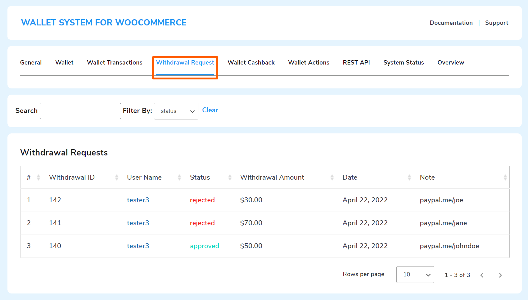 wallet withdrawal request