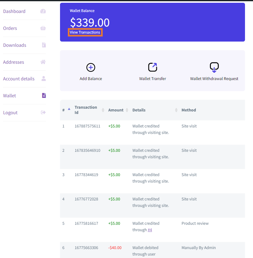 Wallet Transactions