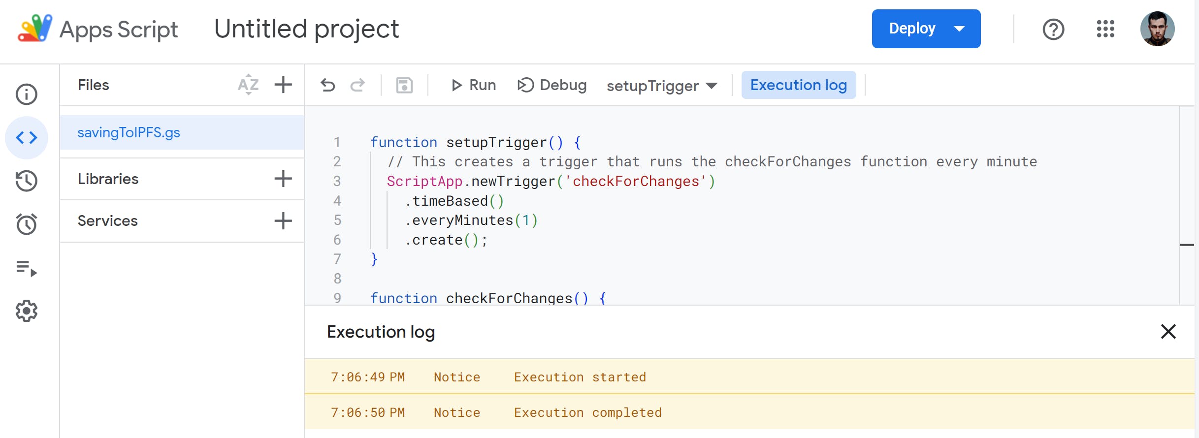 Our savingToIPFS script execution is completed