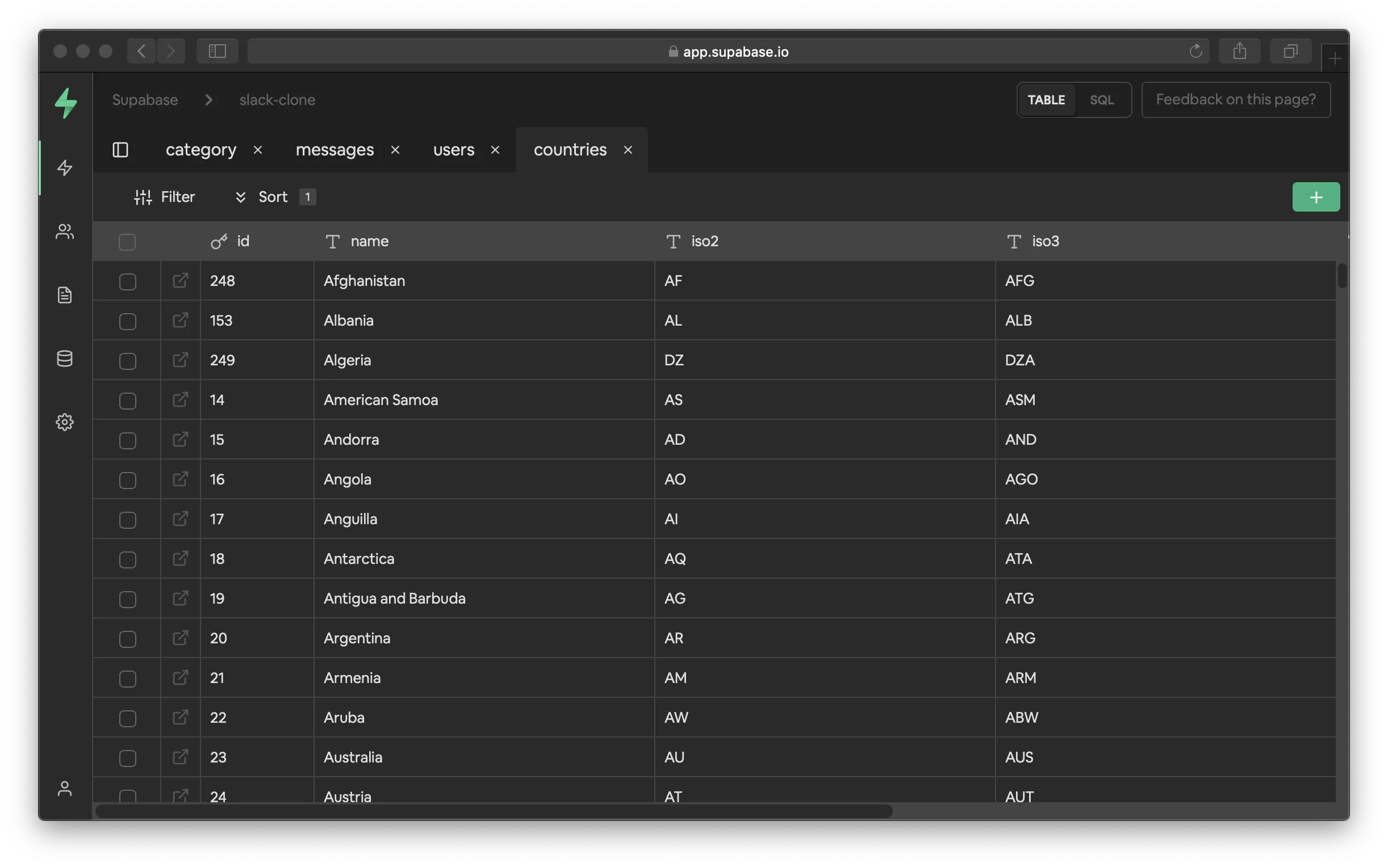 Supabase web editor