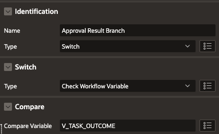 Oracle APEX Workflow Switch Showing Outcome