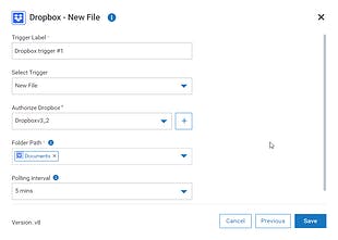 Dropbox trigger configuration