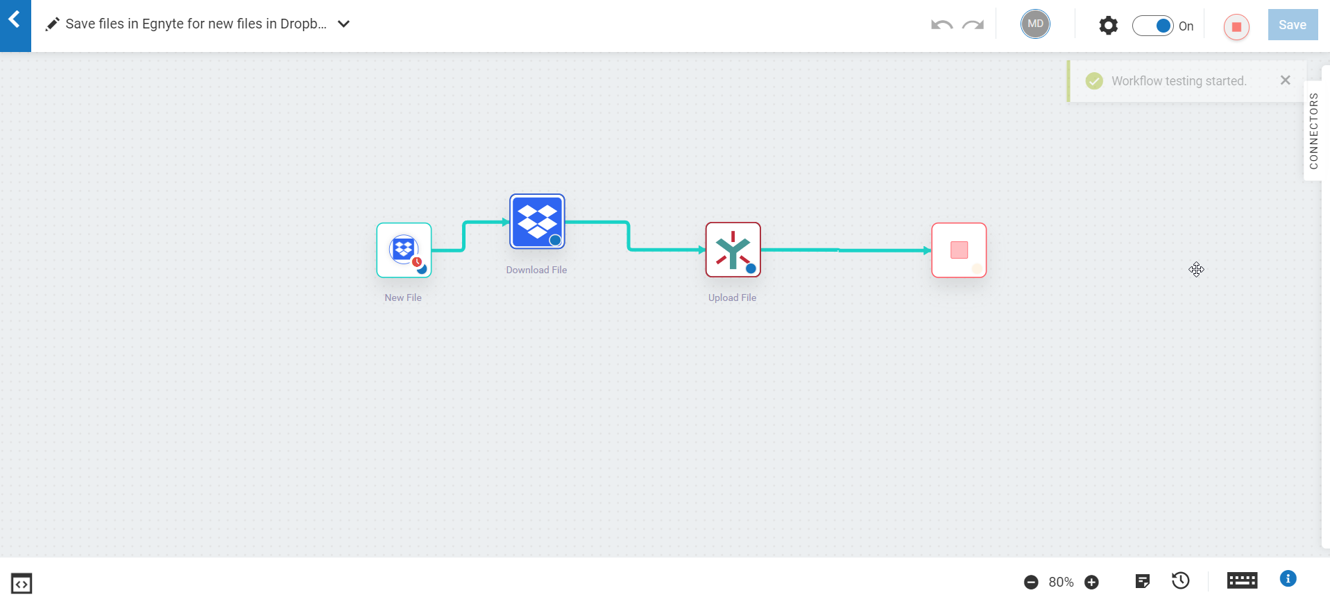 Automate file transfers between Dropbox and Egnyte with webMethods.io Integration