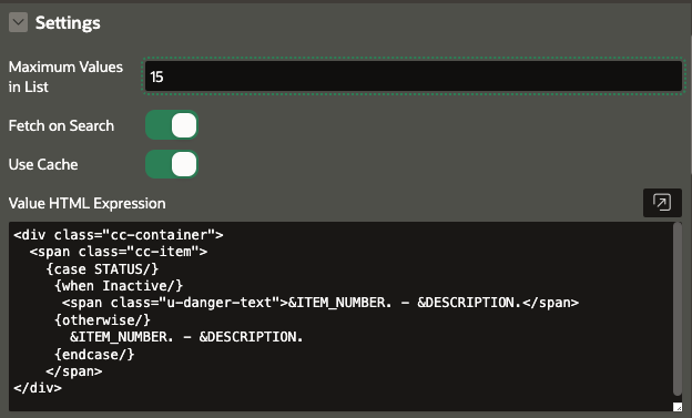 Oracle APEX Select One Item Type Settings