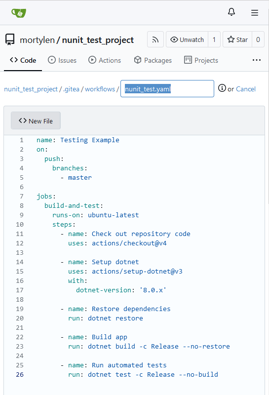 Gitea new workflow action