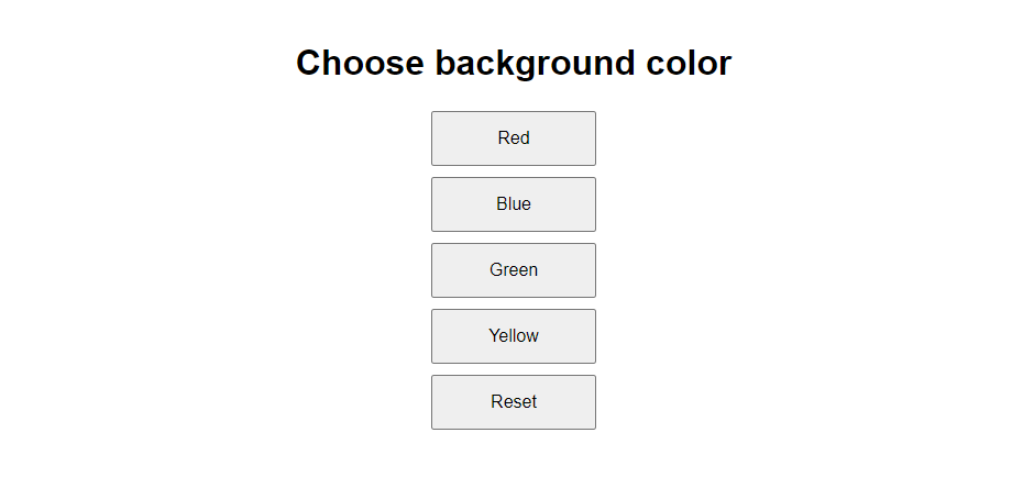 image showing five buttons that each change the background color of a page