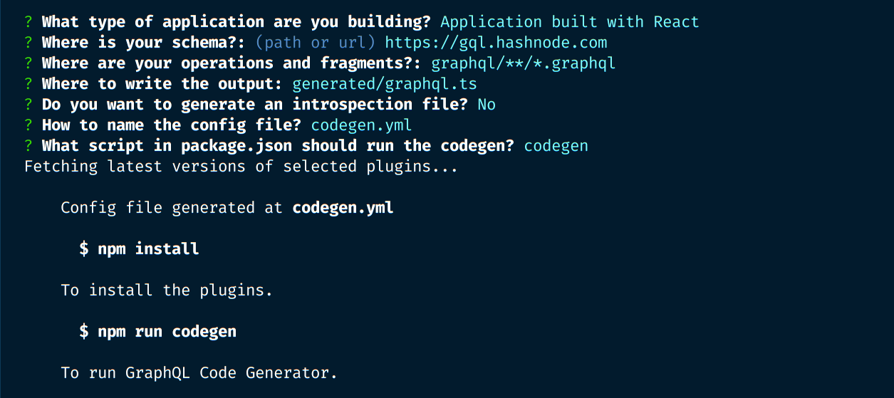 list of question asked by codegen cli