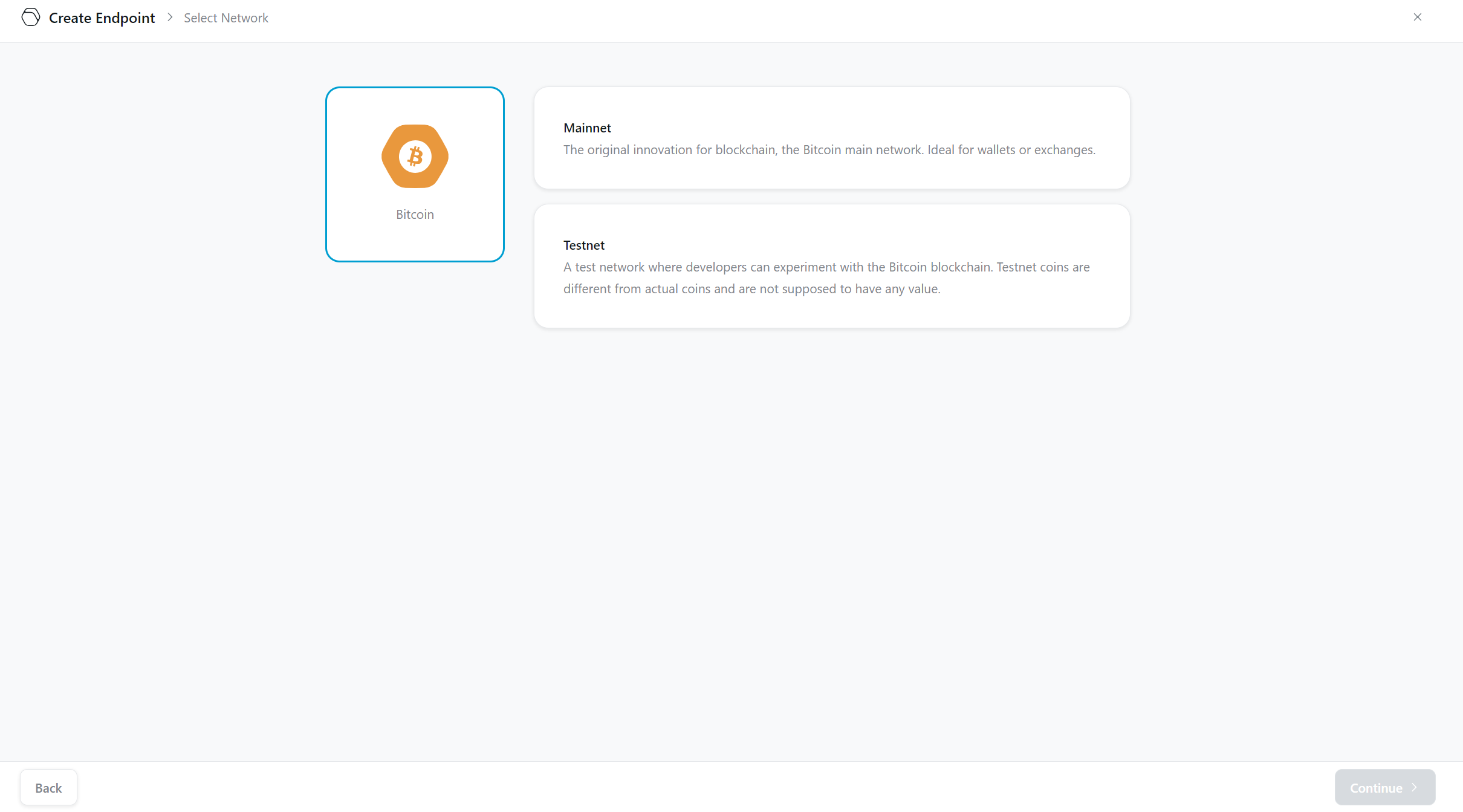 Screenshot of the QuickNode platform to select the desired version of the blockchain