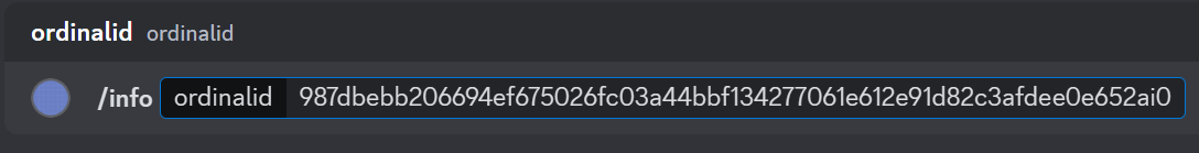 How to use the info command related to the Ordinal Discord bot