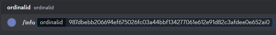 How to use the info command related to the Ordinal Discord bot