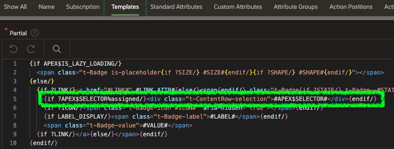 Oracle APEX Add Row Selection to a Badge