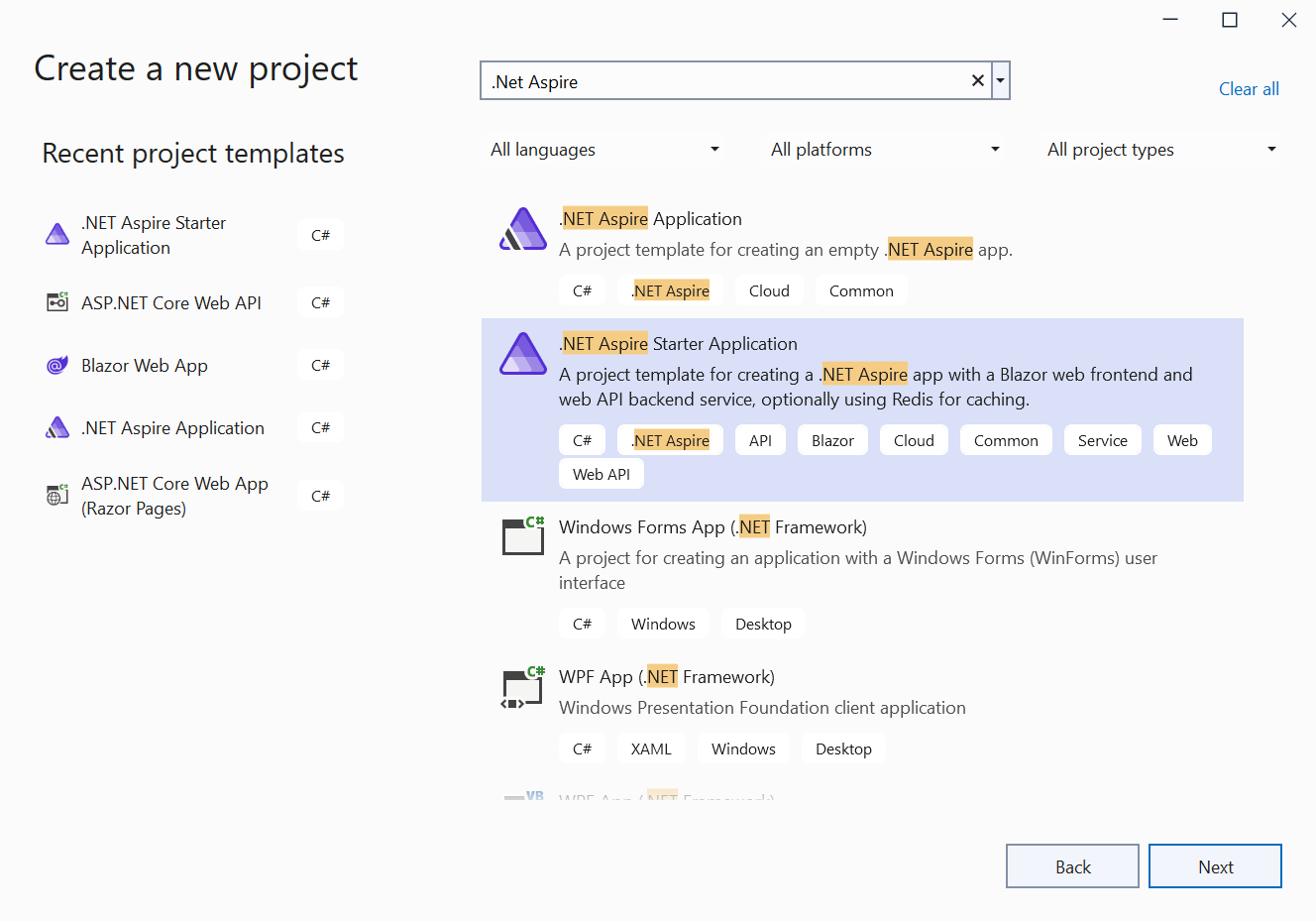 Create .NET Aspire Starter Application