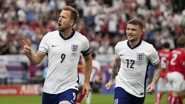 Kegembiraan striker Inggris, Harry Kane usai menjebol gawang Denmark pada laga kedua Grup C Euro 2024, Kamis (20/6/2024) malam WIB. 