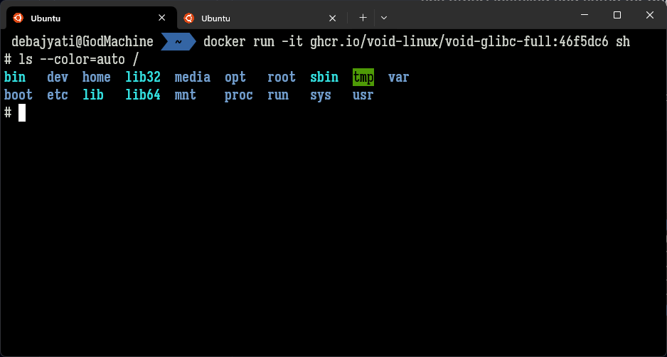 Running the void linux docker container in interactive mode