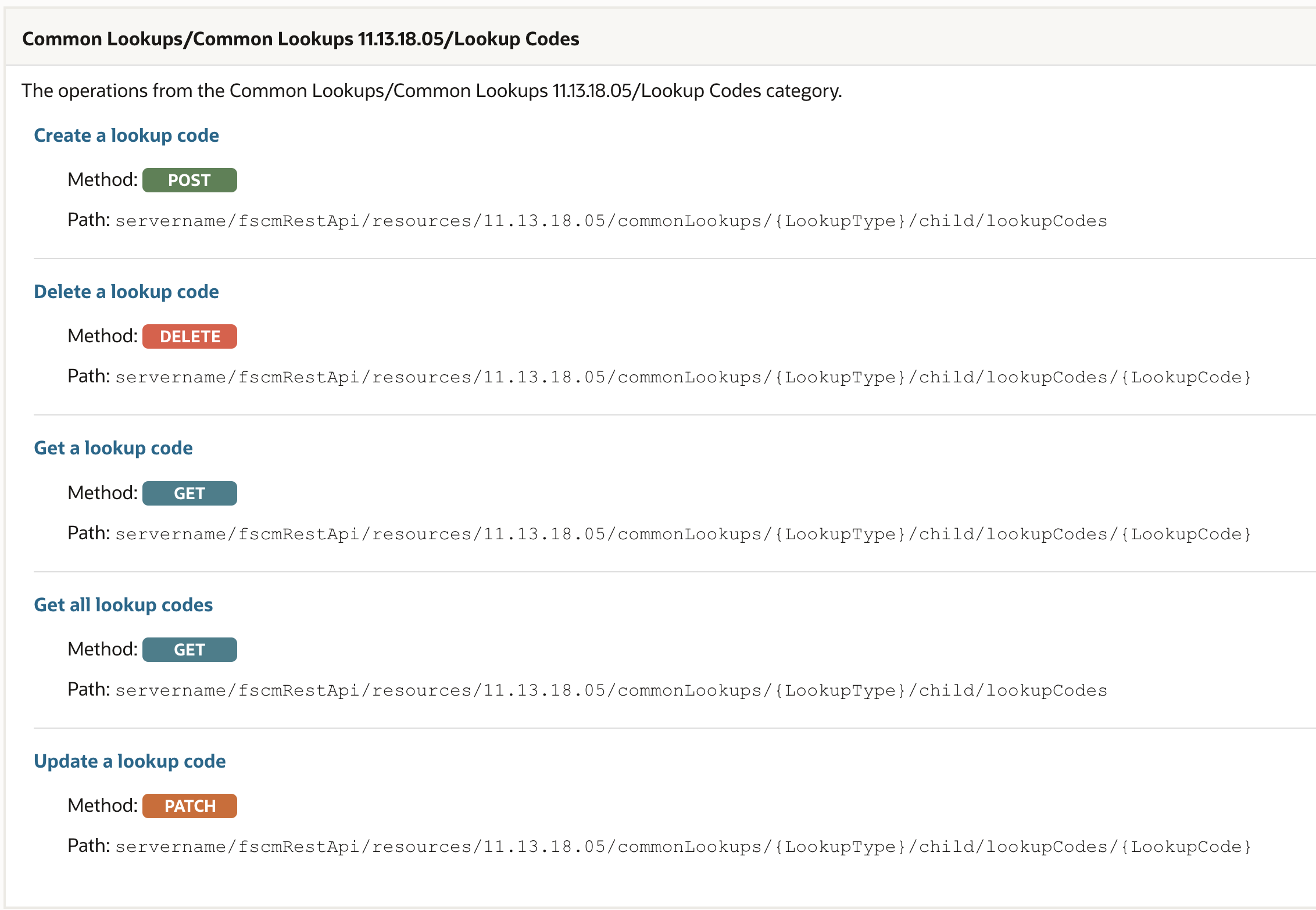 Fusion ERP REST API for Common Lookup Codes