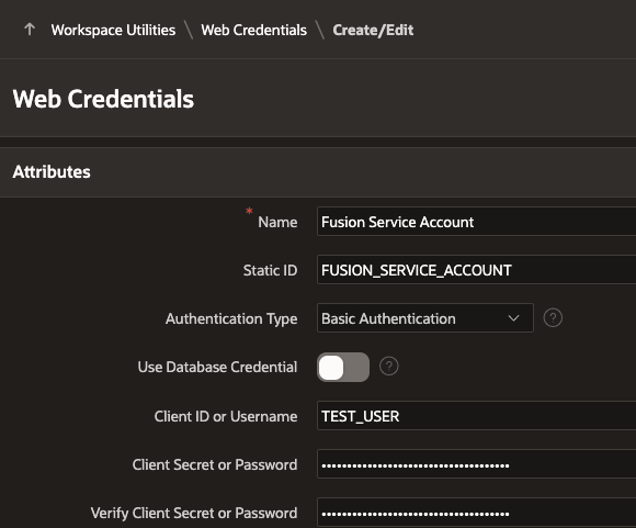 APEX Web Credential for the Fusion Service Account