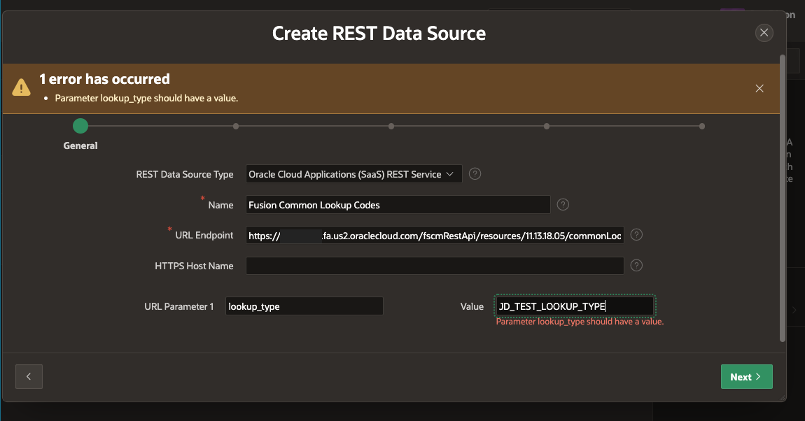 Create an Oracle APEX Fusion SaaS REST Source - 3