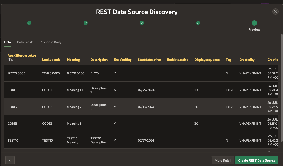 Create an Oracle APEX Fusion SaaS REST Source - 7