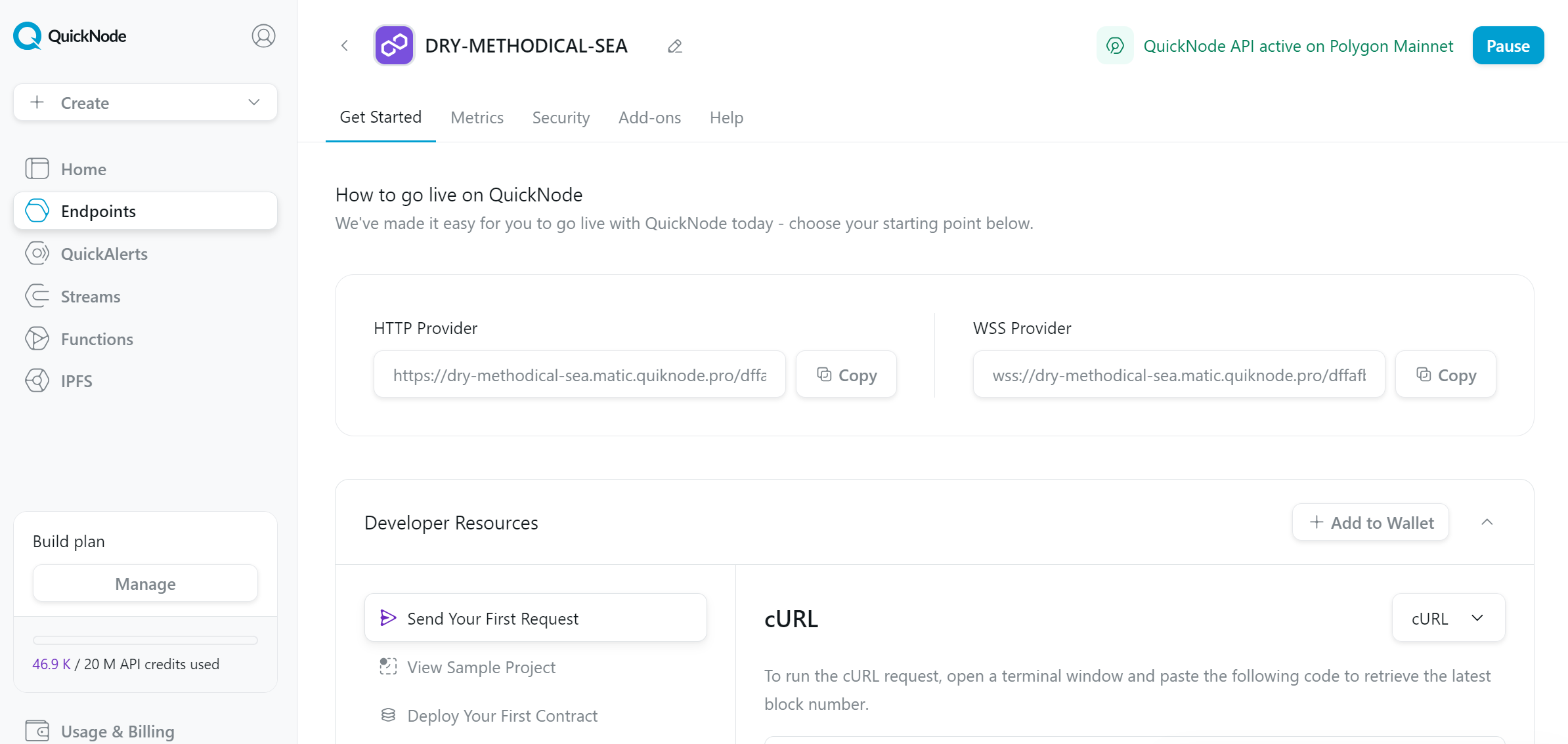 QuickNode RPC Dashboard