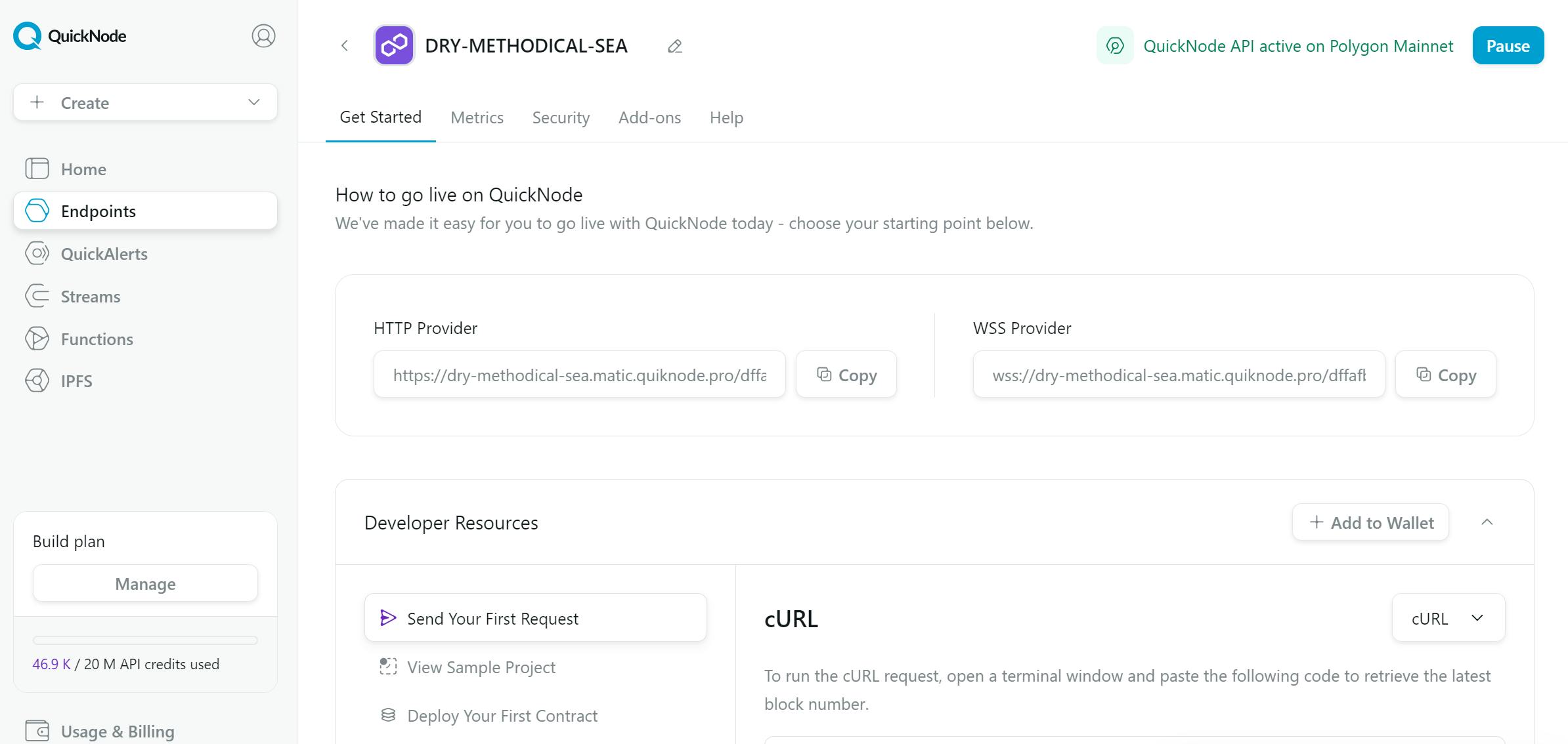 QuickNode RPC Dashboard