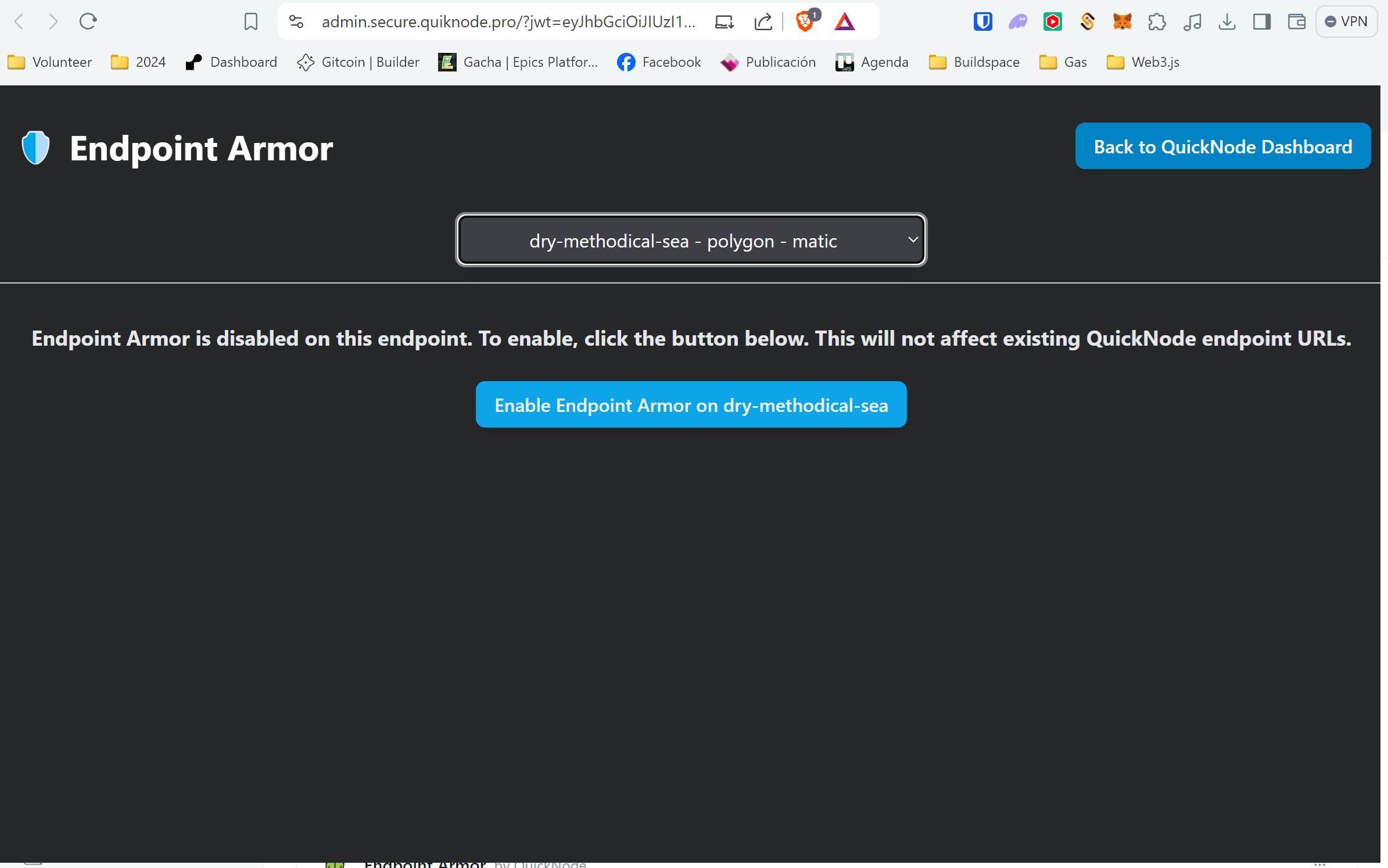 Selecting Our Endpoint in the QuickNode Endpoint Armor Dashboard