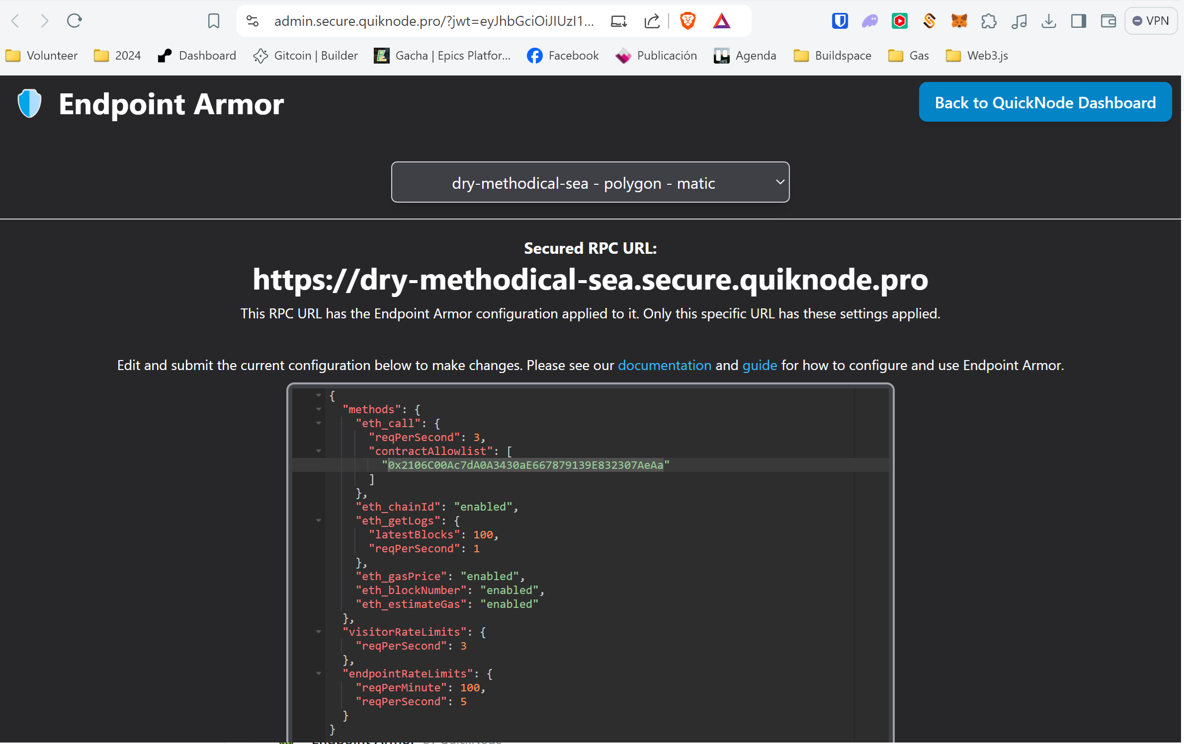 QuickNode Endpoint Armor Dashboard activated