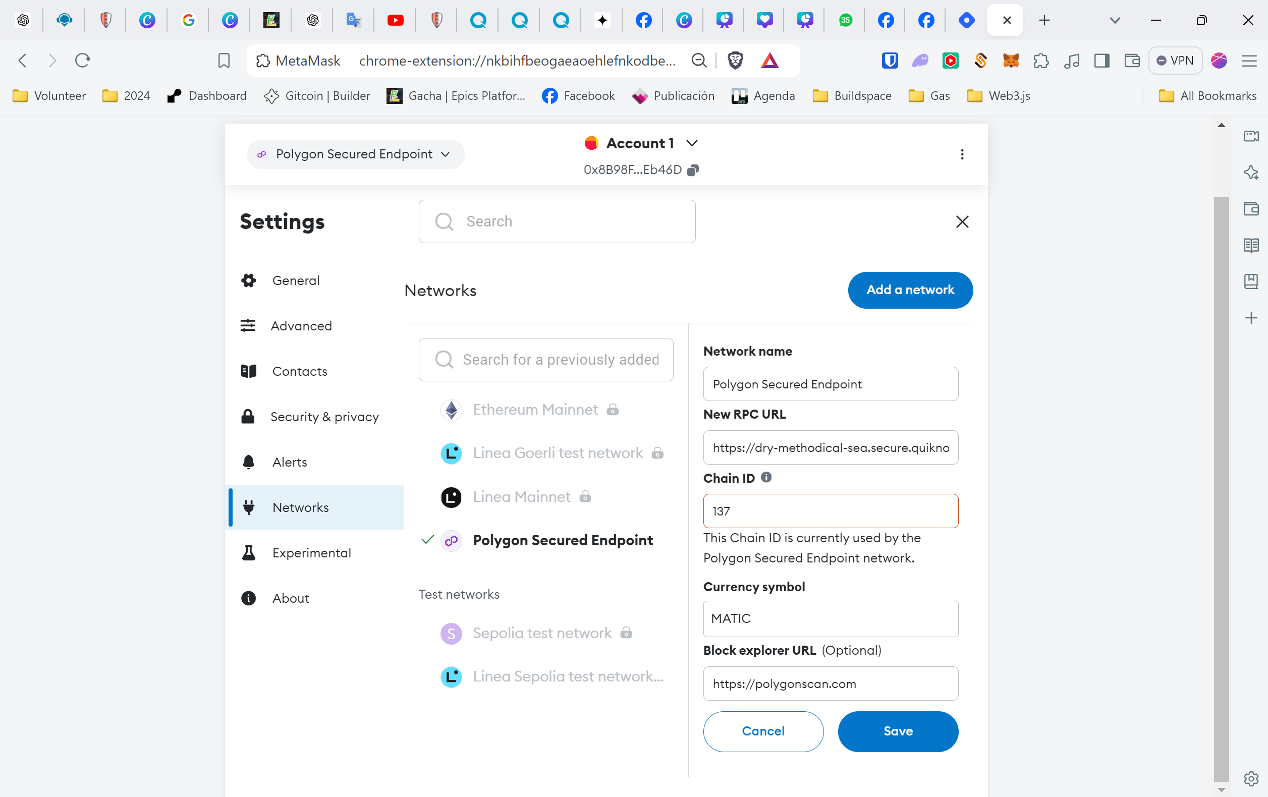 Configuring our secured rpc url on Metamask