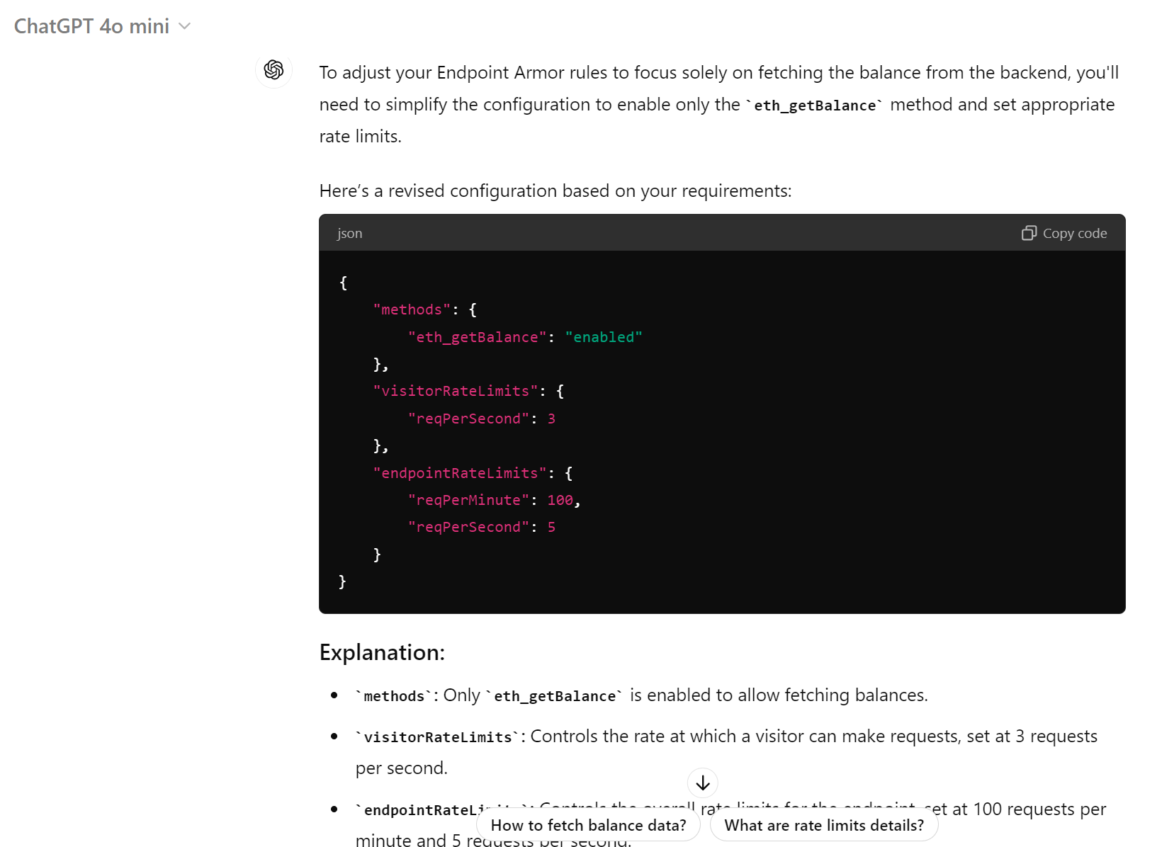 Obtaining rules for Endpoint armor with chatgpt