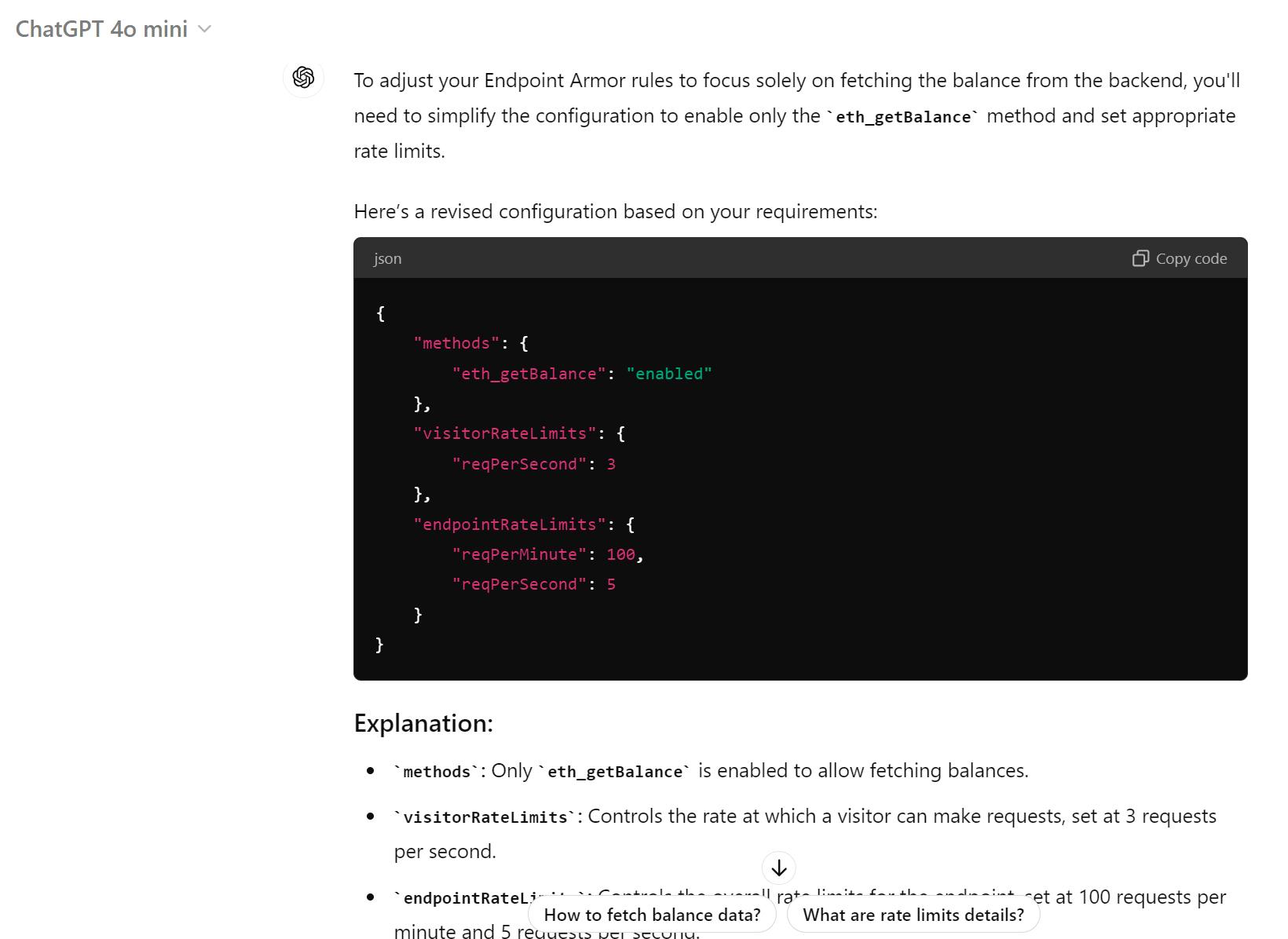 Obtaining rules for Endpoint armor with chatgpt