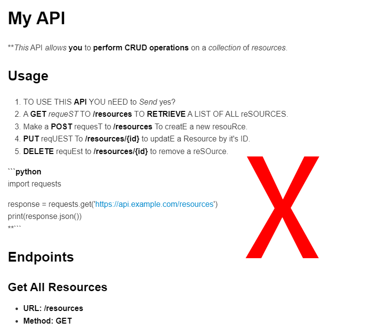 Example of a poorly written documentation