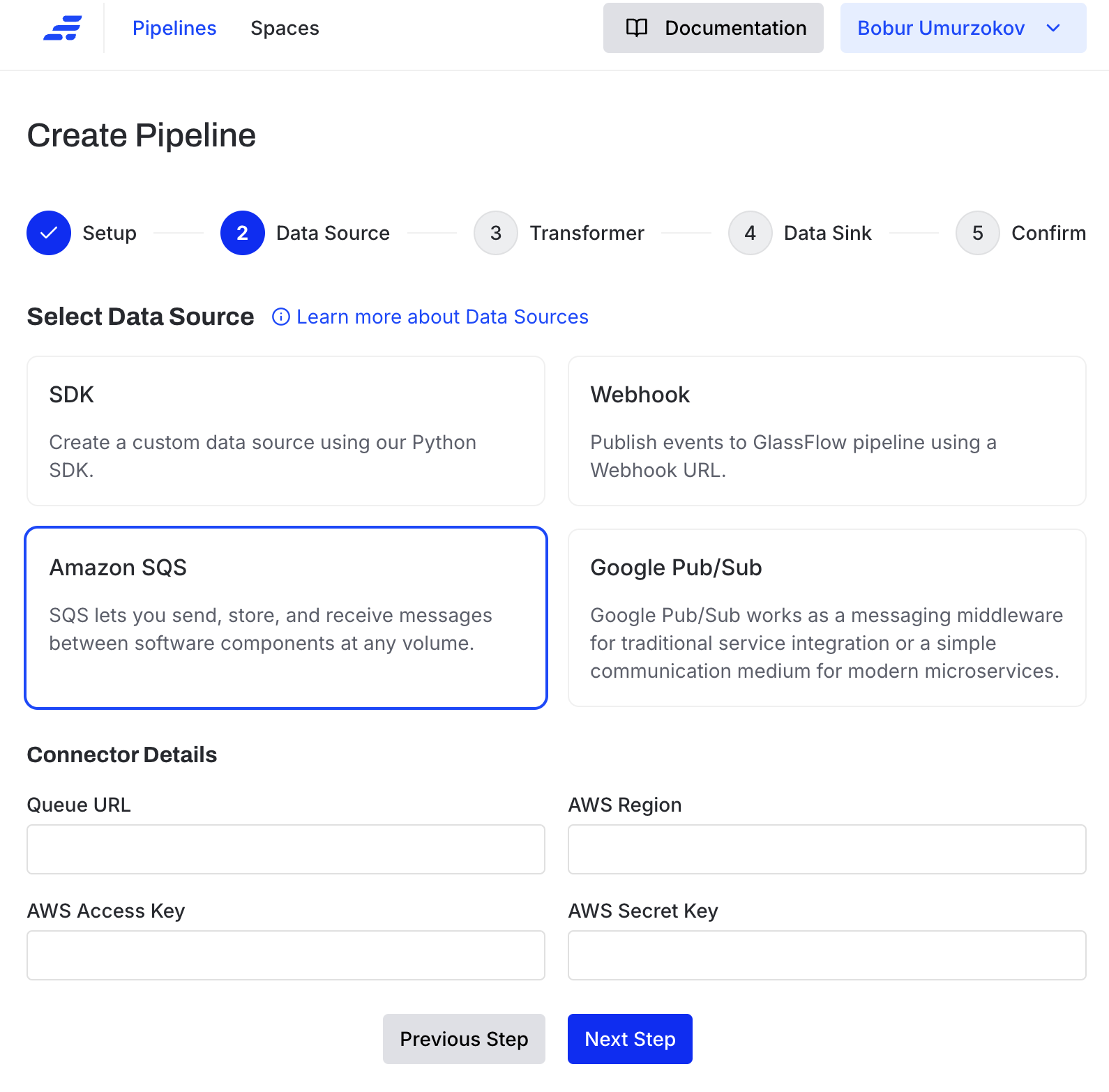 Connect Amazon SQS to GlassFlow