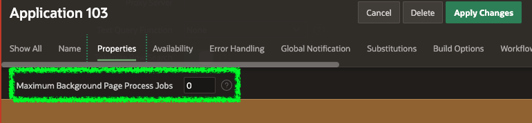 Image showing the APEX Application attribute Maximum Background Page Process Jobs