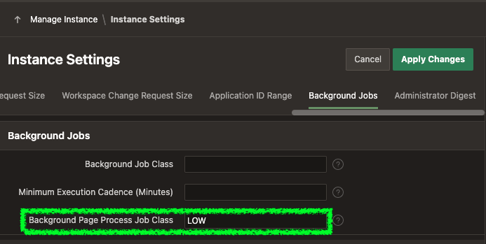 Oracle APEX Instance Level Background Job Setting