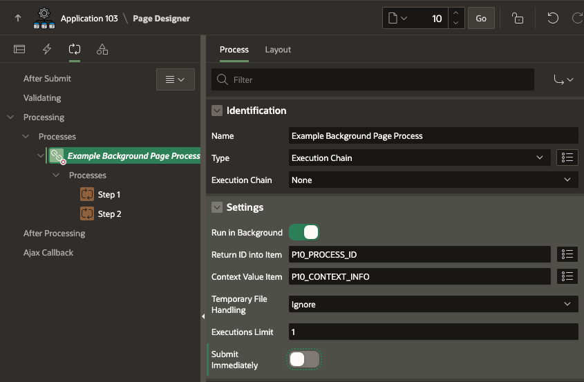 Creating an APEX Background Page Process - Step 1