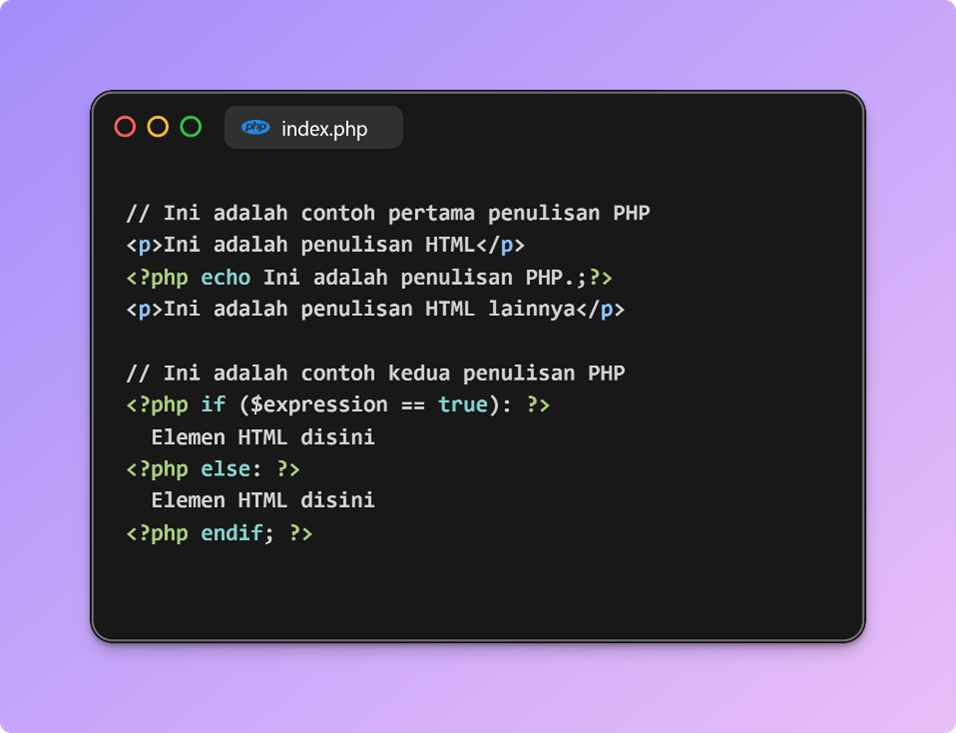 Contoh Menyisipkan PHP dalam HTML 