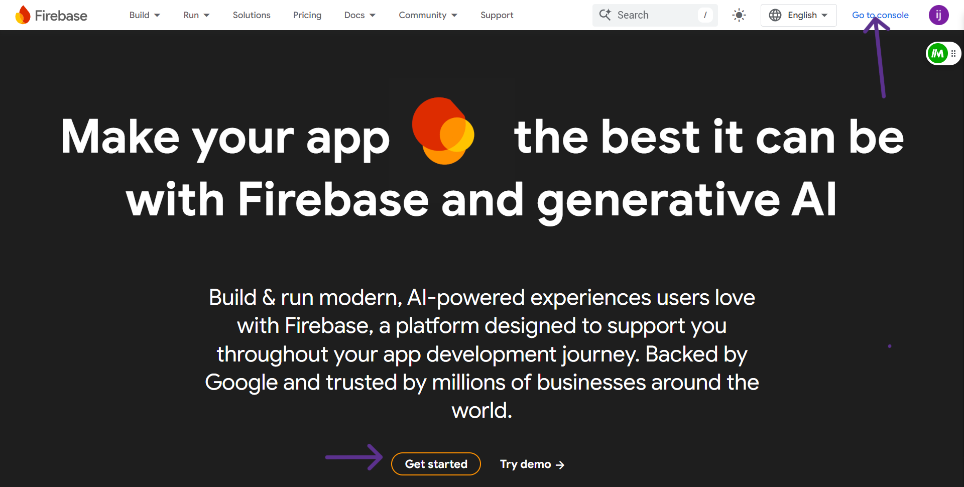 وب سایت Firebase