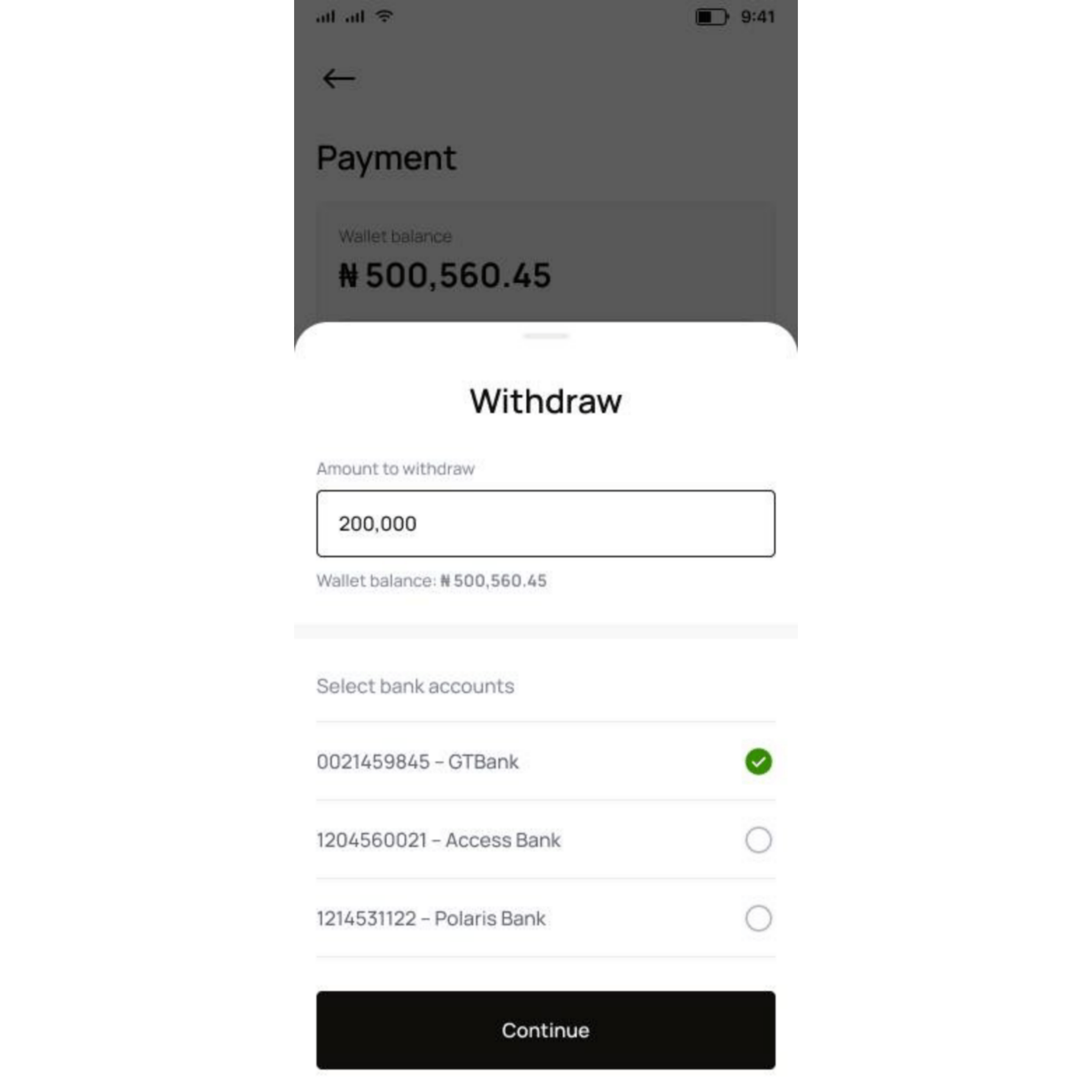 Image of Kwikpik's rider app withdrawal feature 