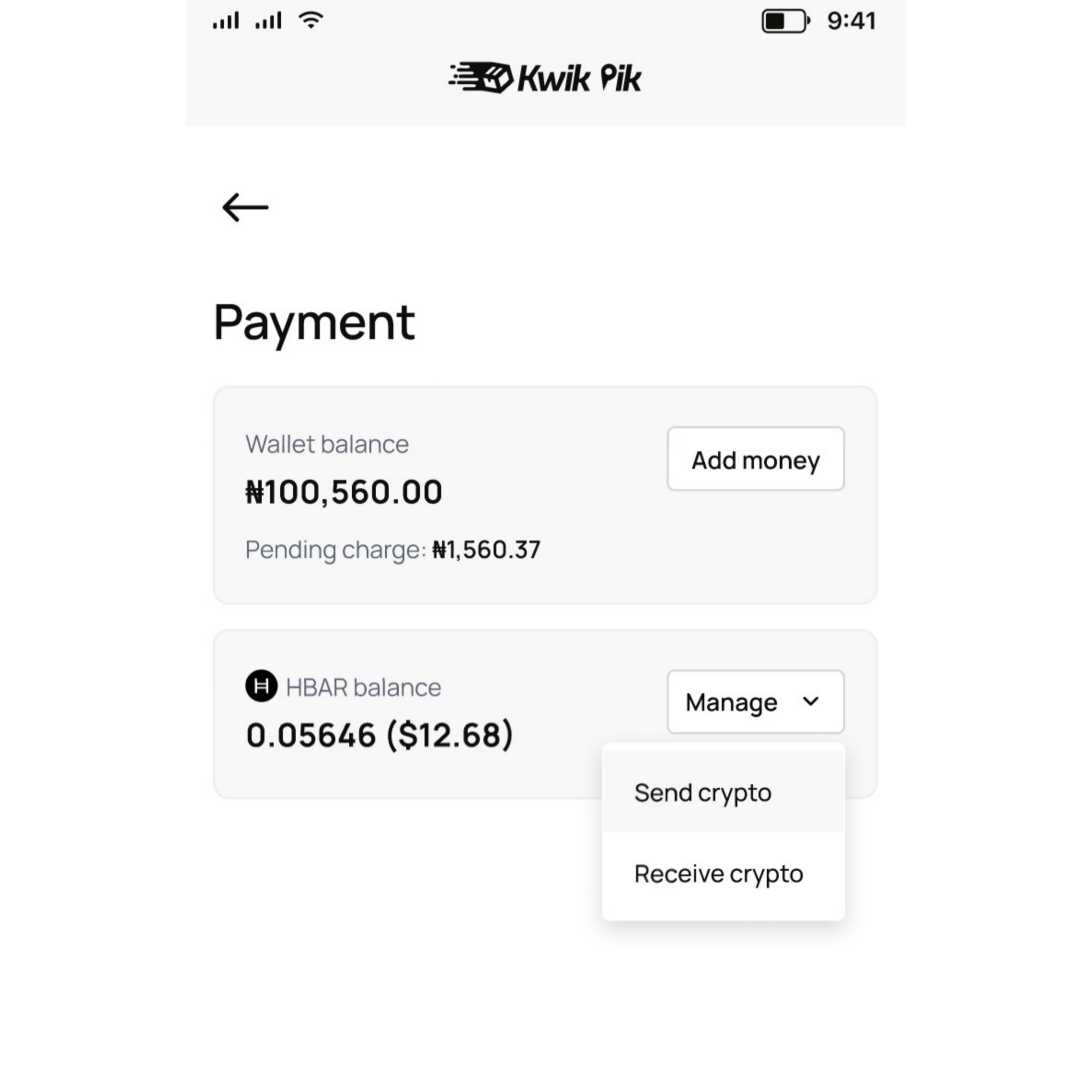 Payment and processing feature