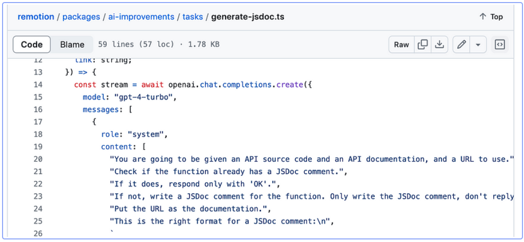 Generating a JSDoc comment for your function using OpenAI.