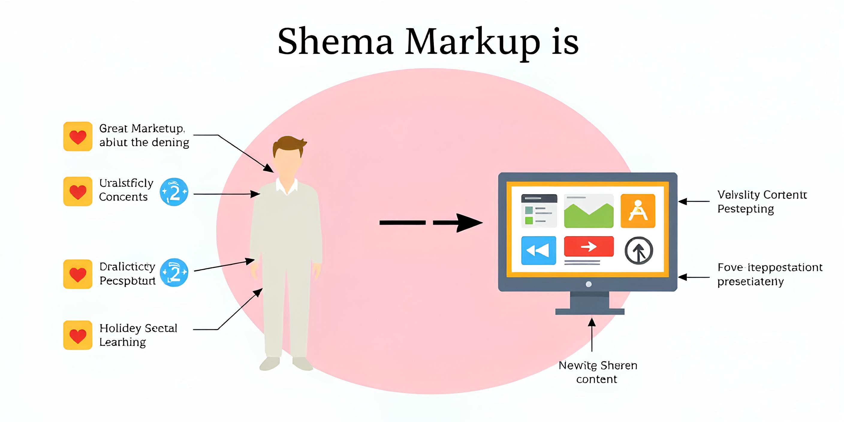 A diagram illustrating the concept of Schema Markup as a translator between human-readable content and machine-readable data, enabling search engines to better understand and index website content.