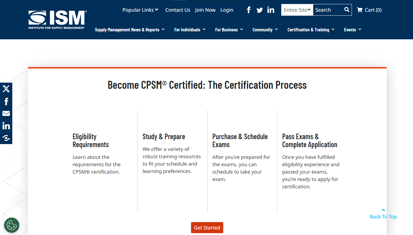 A screenshot of the CPSM certification process