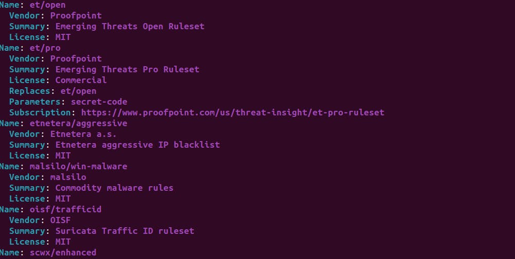 A list of different sources ofr rules which can be activated in the suricata.rule file