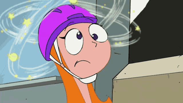 Candace Flynn from Phineas and Ferb Tv series dizzy with stars orbiting her head.