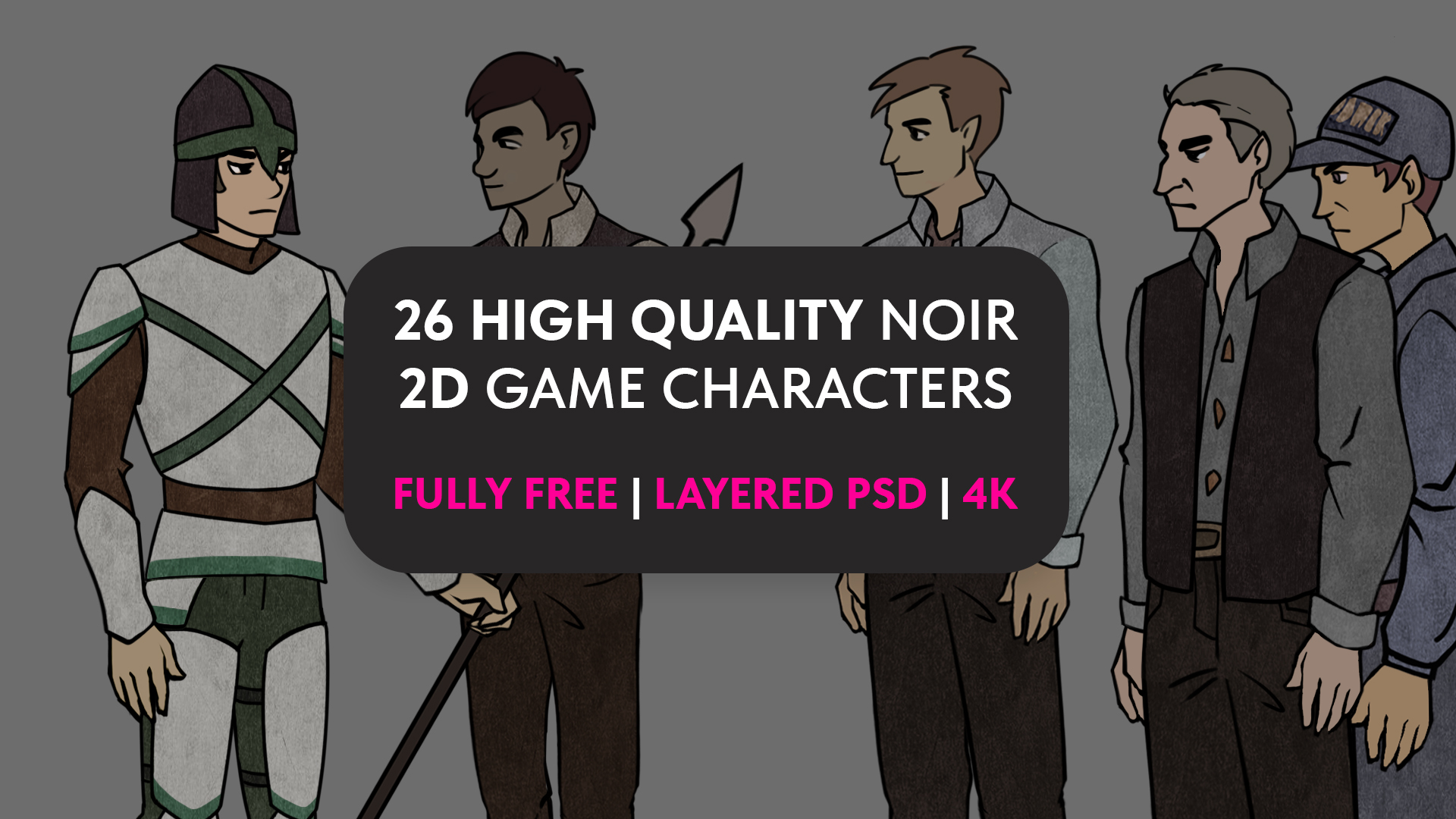 2D Free Noir Game Characters - 4K Layered PSD