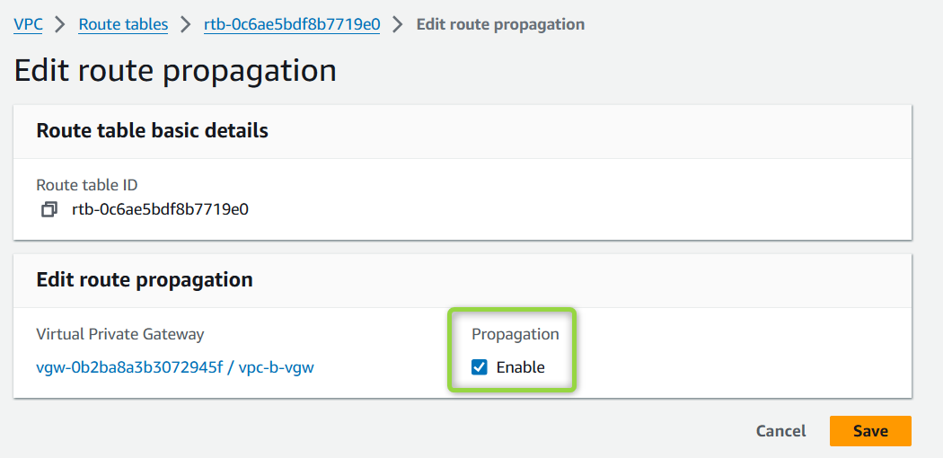 Enable Route Propagation