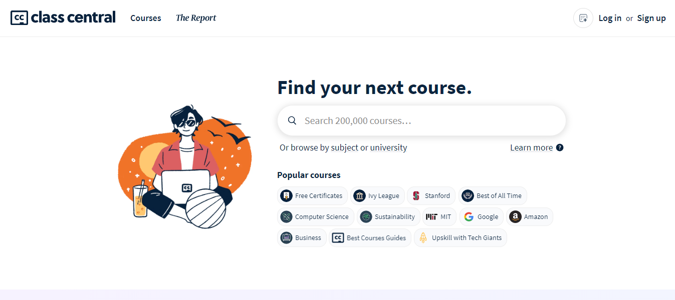 A screenshot of Class Central  Website Homepage