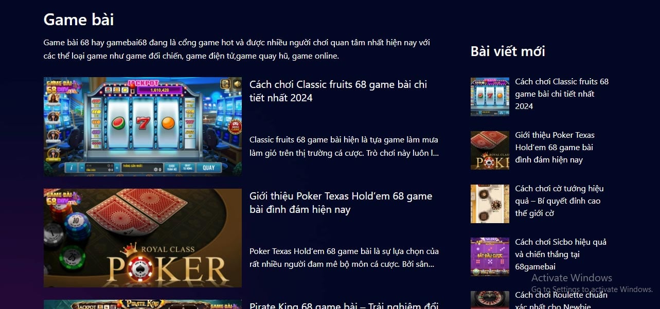 Tìm hiểu về chuyên mục game bài ở sân chơi game bài 68
