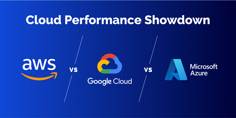 "Cloud Performance Showdown" with logos of AWS, Google Cloud, and Microsoft Azure.