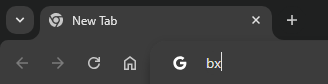 A snippet of the chrome browser omnibox or url bar input with the text 'bx' in it.