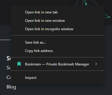 A snippet of the context menu options showing the new Bookmarx contexts.